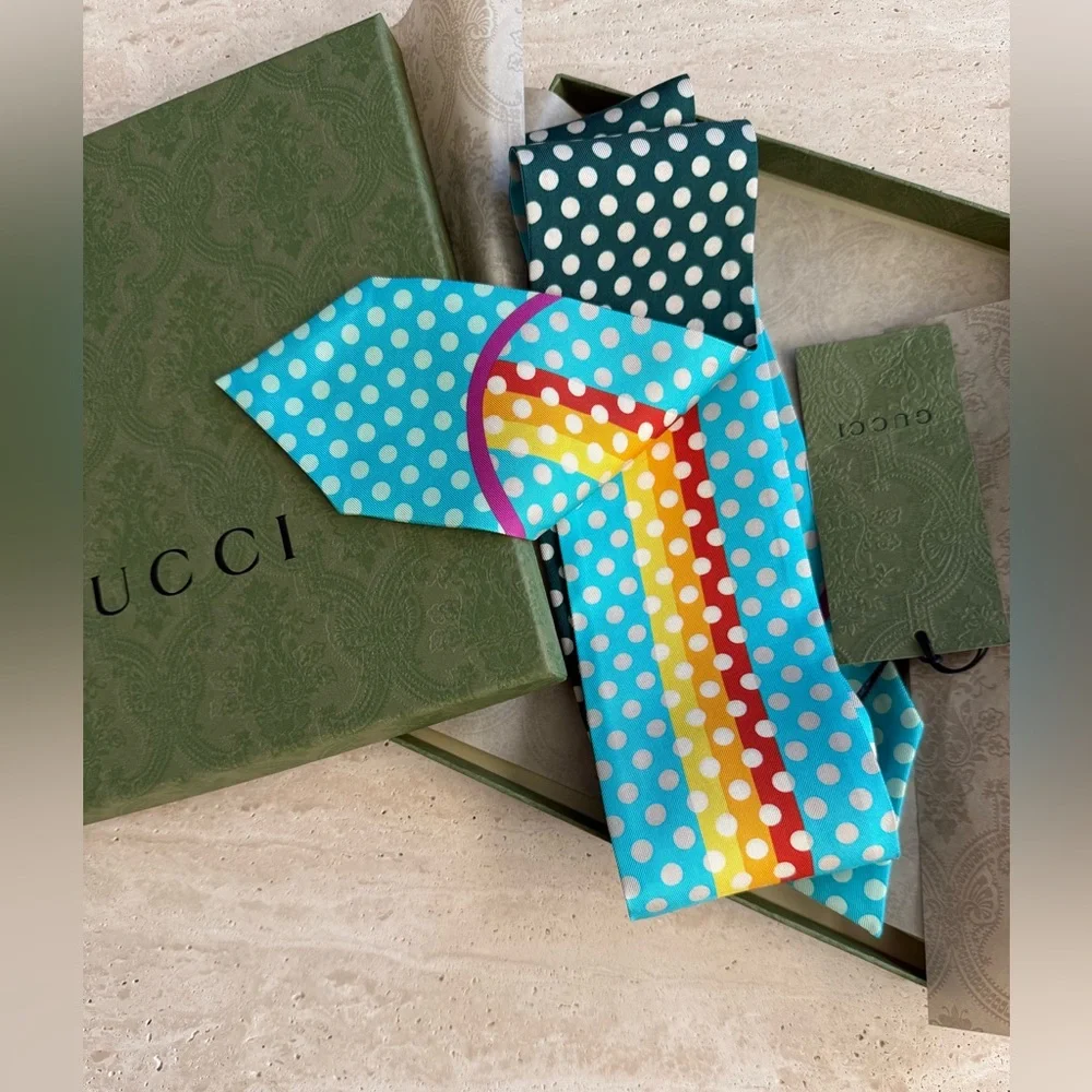 NWT Gucci Polka Dot Print Silk Headscarf Sz/ S